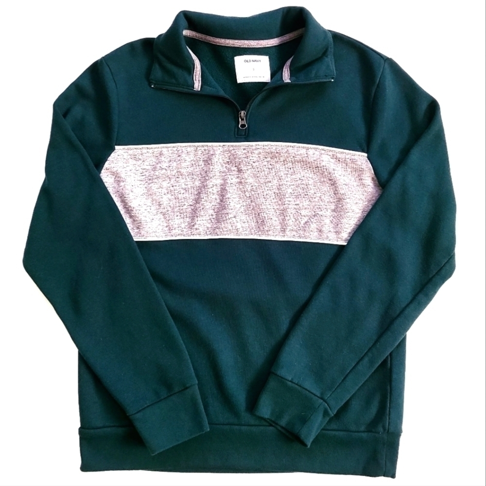 𝅺3/$20 Old Navy Green With Gray Stripe Pullover Jacket